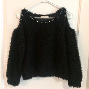 Black sweater cold shoulders with rhinestones